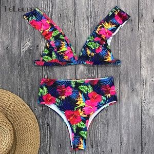 Tropical Floral High Waist Bikini Set Swimwear